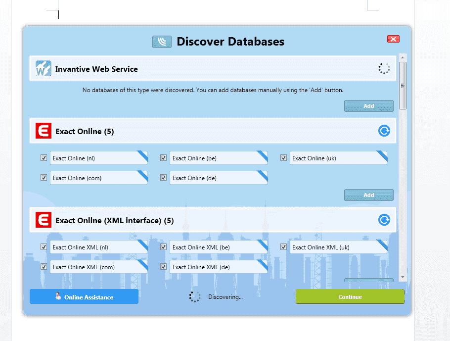 Automatically configure the available databases